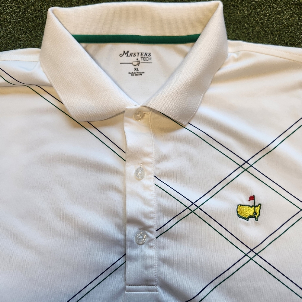 Men's Official Masters Tech Golf Polo Size XL Augusta National White With Green